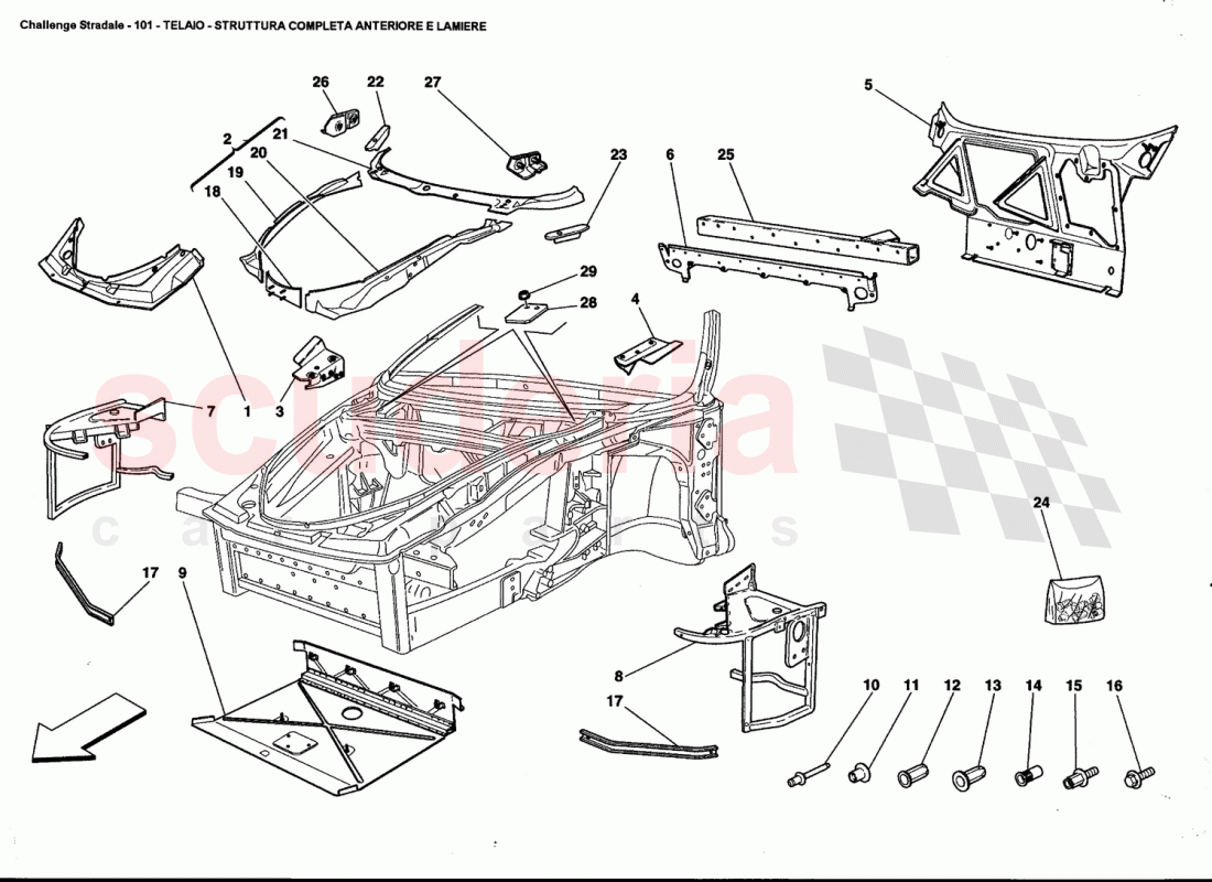 FRAME - COMPLETE FRONT PART STRUCTURES AND PLATES of Ferrari Ferrari 360 Challenge Stradale