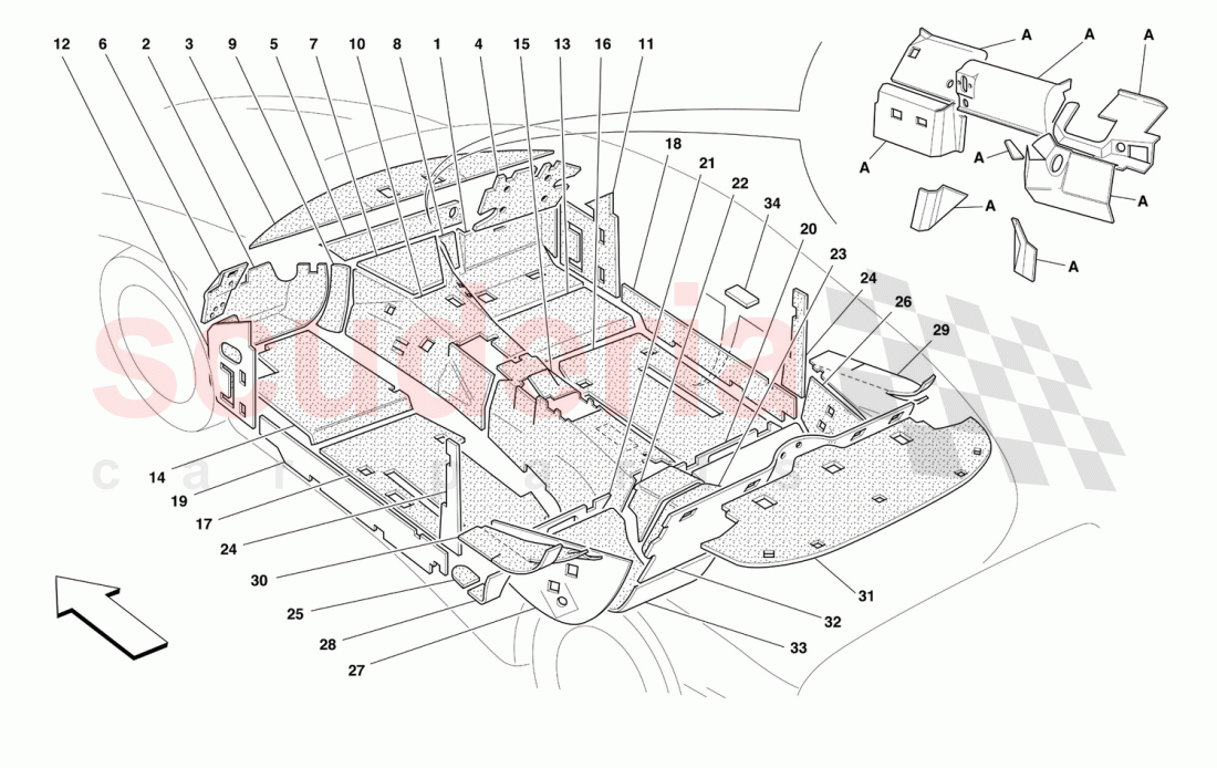 PASSENGERS COMPARTMENT AND ENGINE COMPARTMENT INSULATIONS of Ferrari Ferrari 456 M GT/GTA