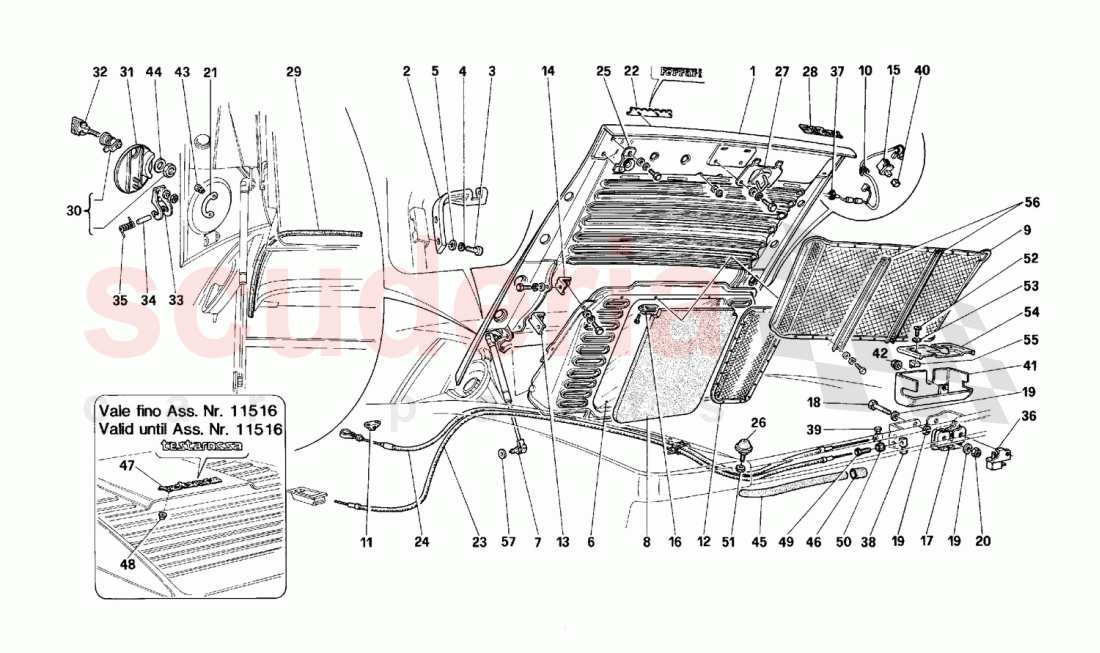 Rear hood of Ferrari Ferrari 512 TR