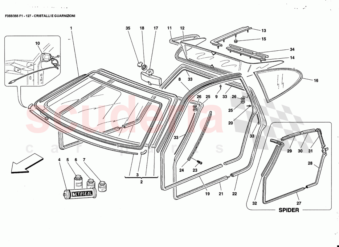 GLASSES AND GASKETS of Ferrari Ferrari 355 (5.2 Motronic)