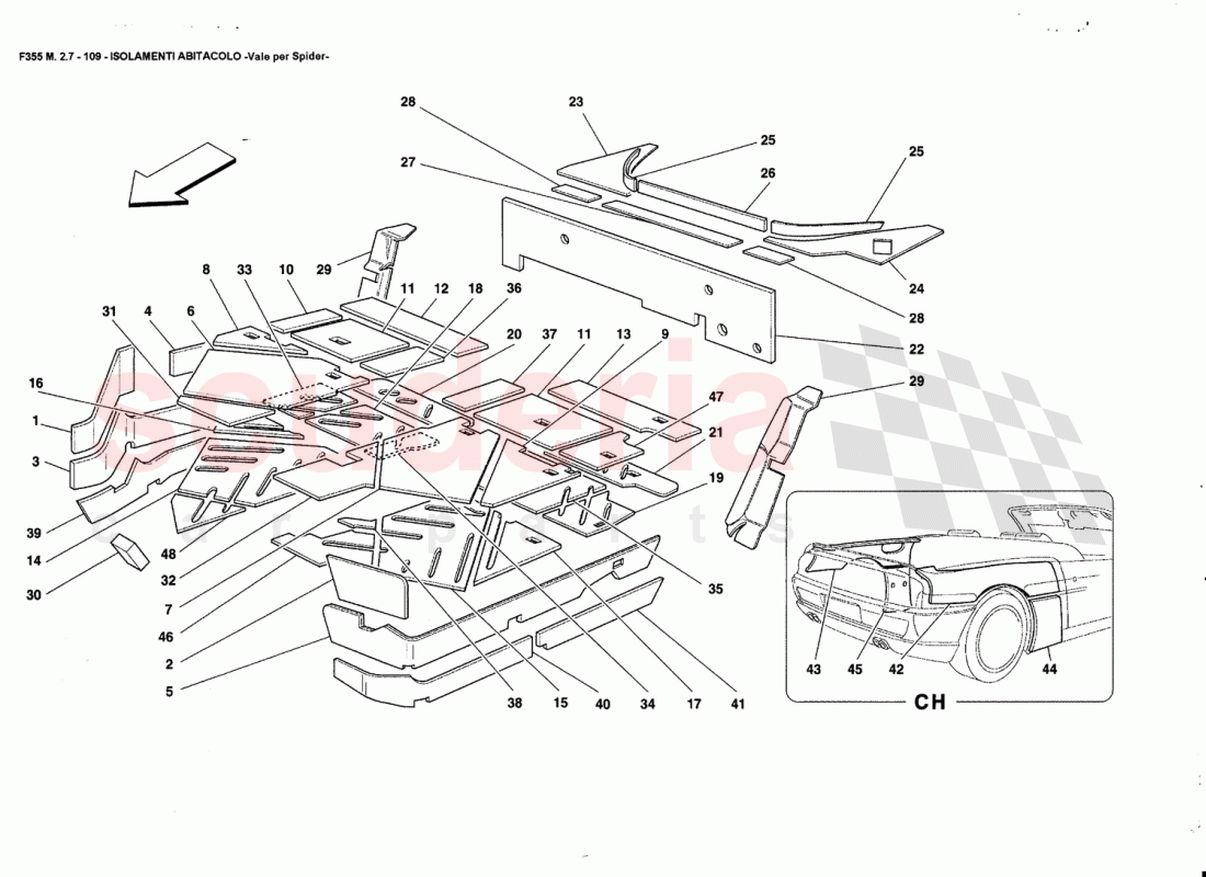 PASSENGERS COMPARTMENT INSULATIONS -Valid farSpider- of Ferrari Ferrari 355 (2.7 Motronic)