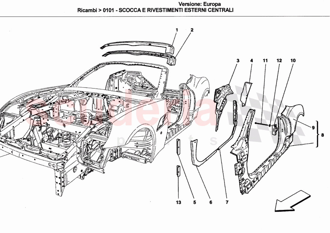 BODYWORK AND CENTRAL OUTER TRIM PANELS of Ferrari Ferrari California (2008-2011)