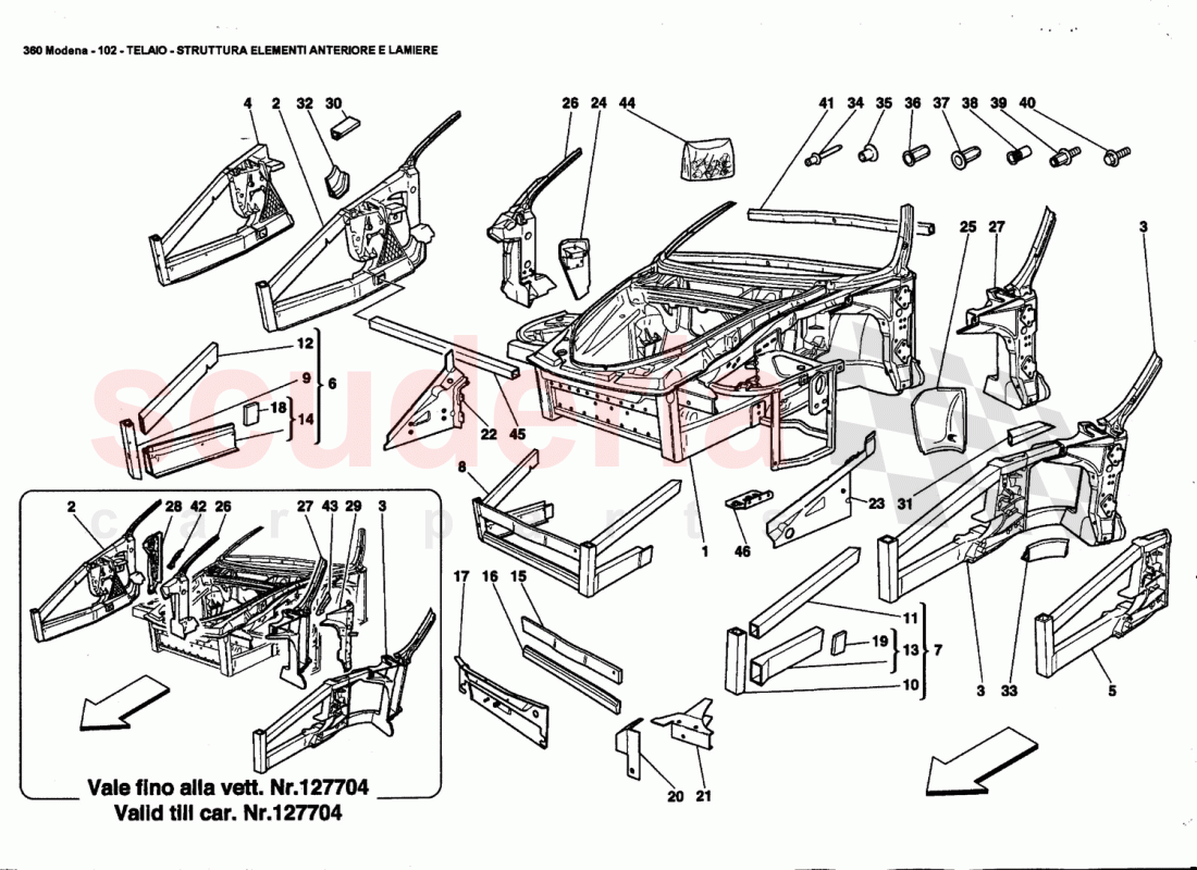 FRAME - FRONT ELEMENTS STRUCTURES AND PLATES of Ferrari Ferrari 360 Modena