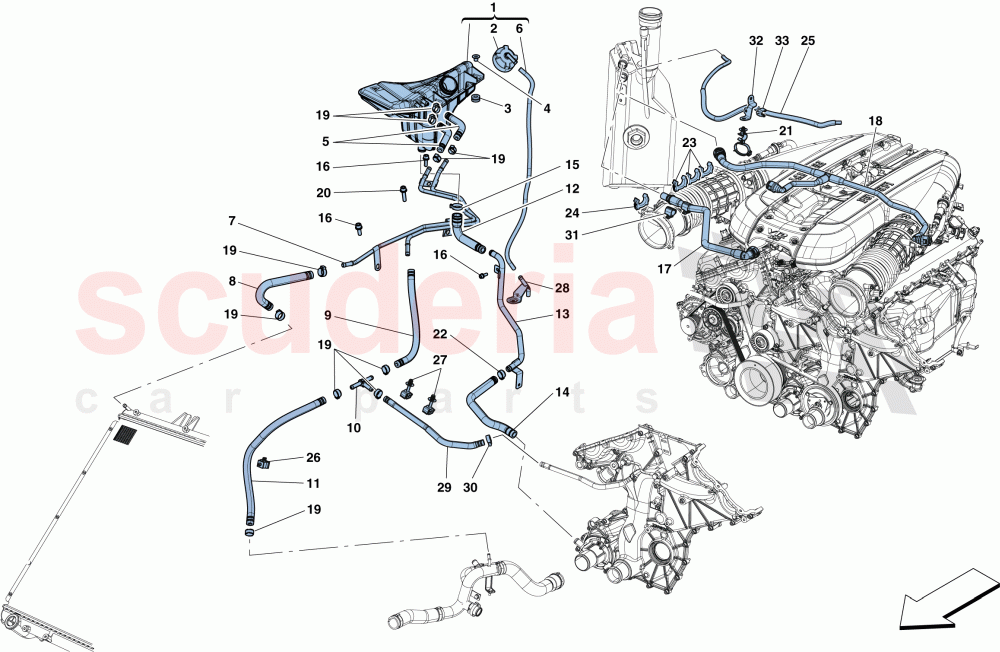 COOLING - HEADER TANK AND PIPES of Ferrari Ferrari 812 Superfast/GTS