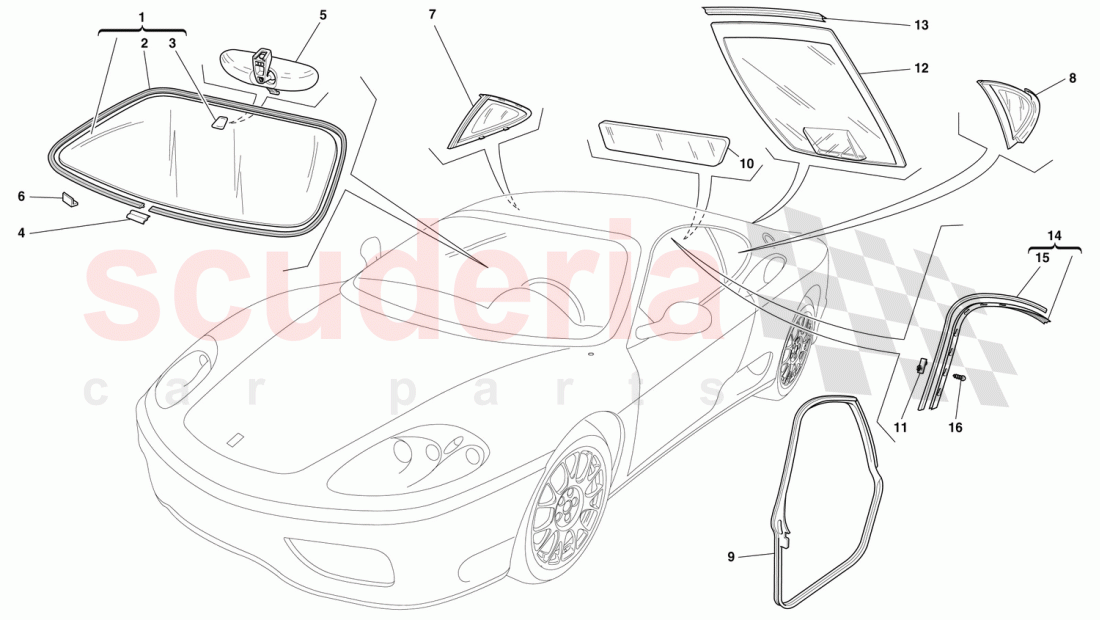 GLASSES AND GASKETS of Ferrari Ferrari 360 Challenge (2000)