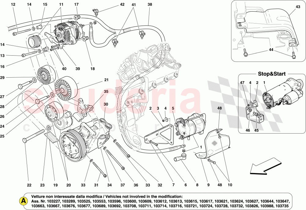 ALTERNATOR, STARTER MOTOR AND AC COMPRESSOR of Ferrari Ferrari California (2012-2014)