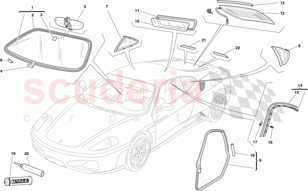 SCREENS, WINDOWS AND SEALS of Ferrari Ferrari 430 Coupe