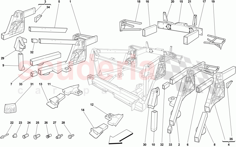 CHASSIS - REAR ELEMENT SUBASSEMBLIES of Ferrari Ferrari 430 Scuderia Spider 16M