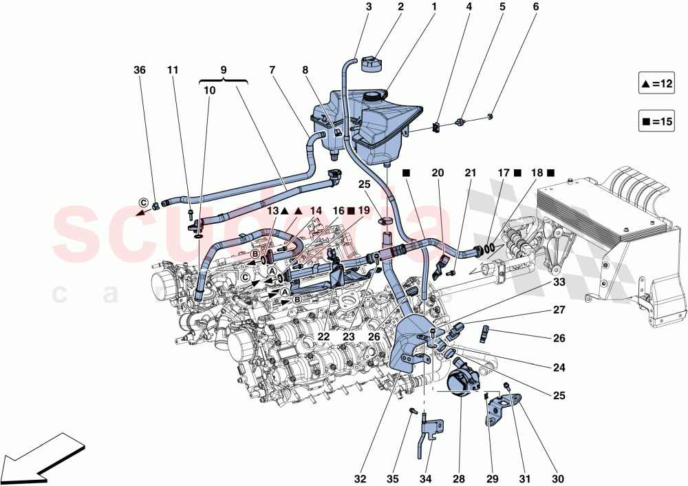 COOLING - HEADER TANK AND PIPES of Ferrari Ferrari 488 Spider