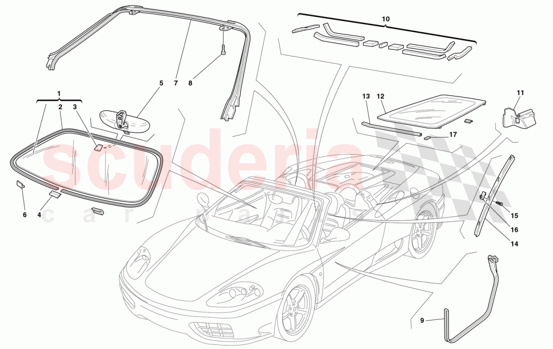 GLASSES AND GASKETS of Ferrari Ferrari 360 Spider