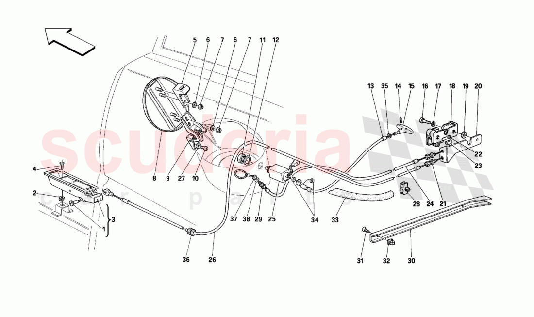 OPENING DEVICES FOR REAR HOOD AND GAS DOOR of Ferrari Ferrari 348 (2.7 Motronic)