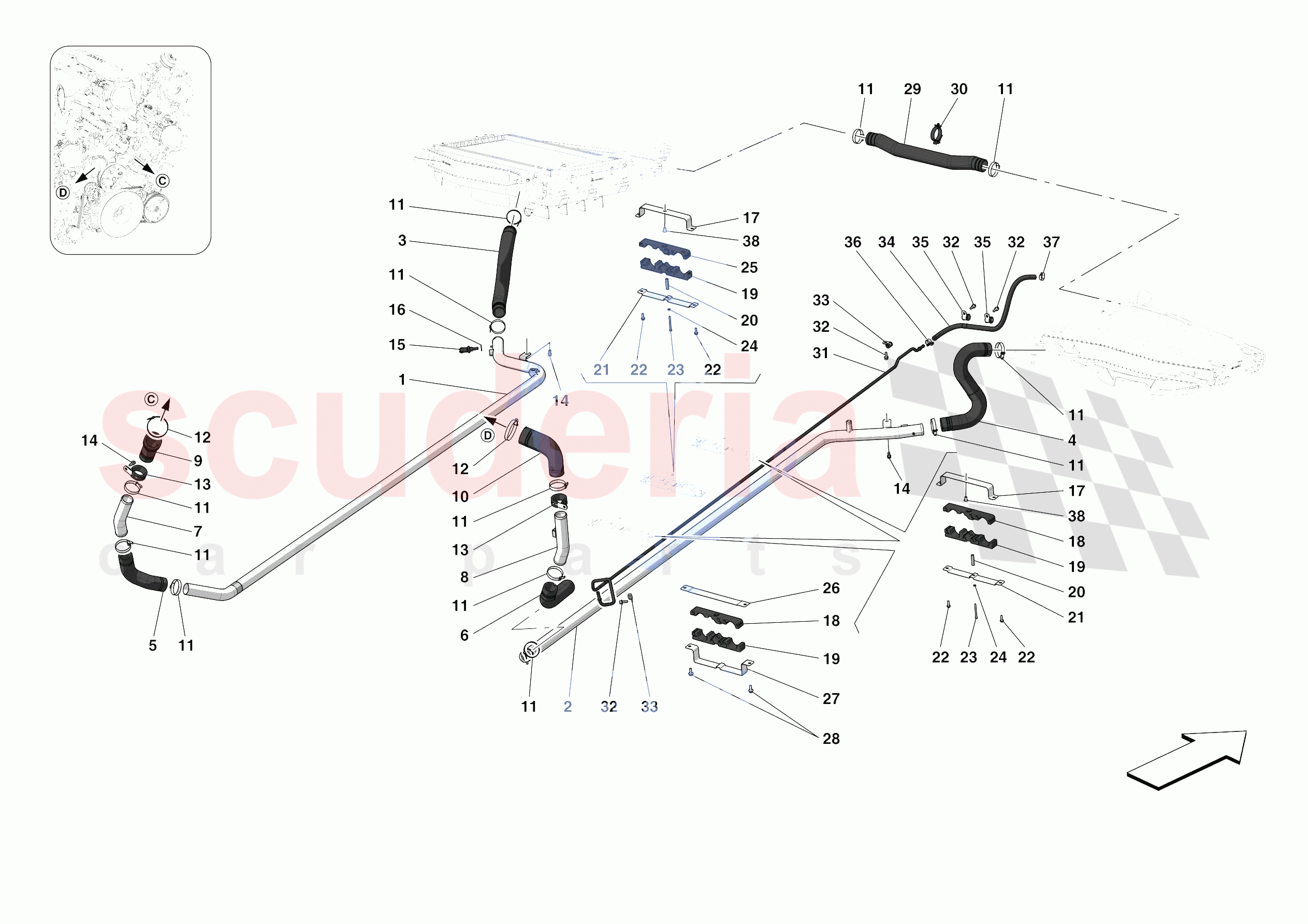 COOLING SYSTEM PIPES of Ferrari Ferrari 488 Pista USA