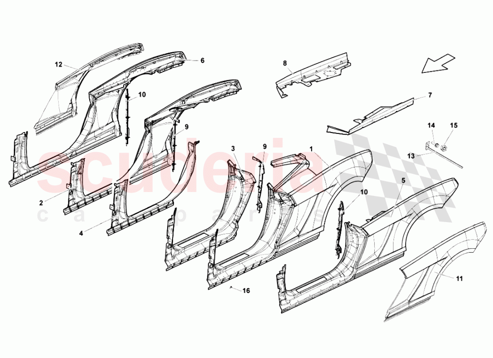 LATERAL FRAME ATTACHMENTS of Lamborghini Lamborghini Gallardo LP550 Spyder