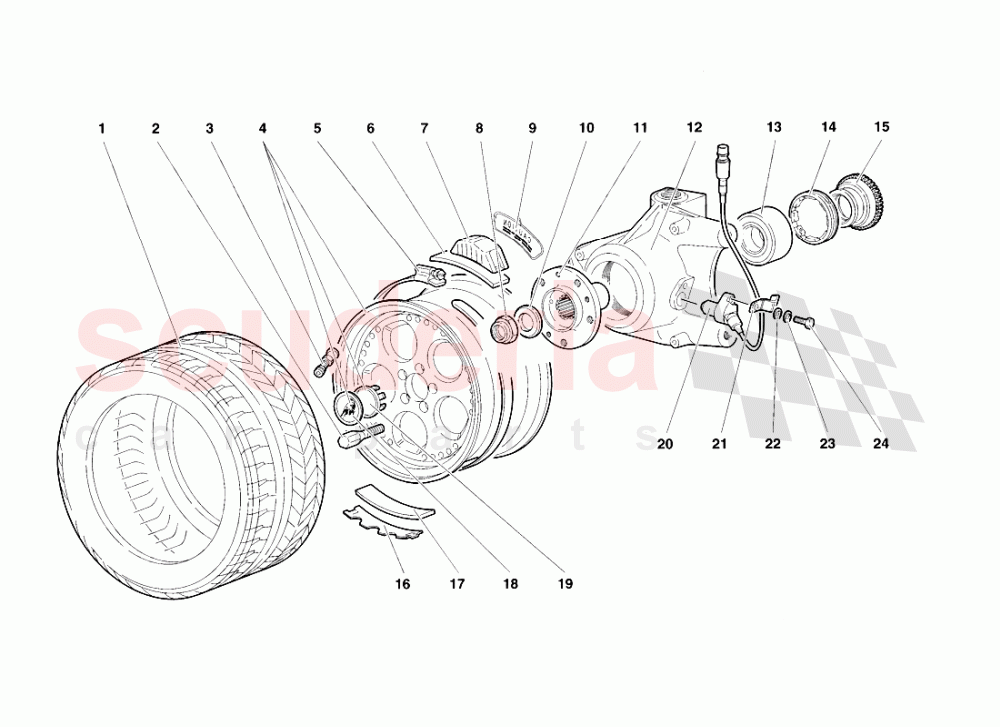 Front Wheel and Hub Carrier of Lamborghini Lamborghini Diablo VT Roadster (1998-2000)