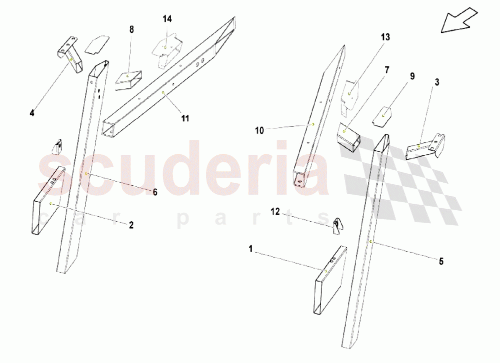 Frame Elements - Side Member Rear Part 1 of Lamborghini Lamborghini Gallardo LP550 Coupe