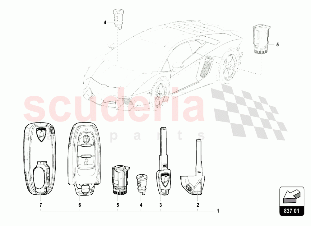 KEYS KIT of Lamborghini Lamborghini Aventador LP720 Coupe