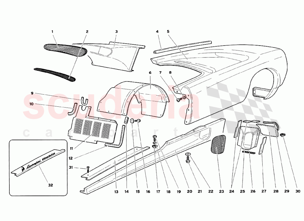 Body Elements - Left Flank of Lamborghini Lamborghini Diablo SV (1999)