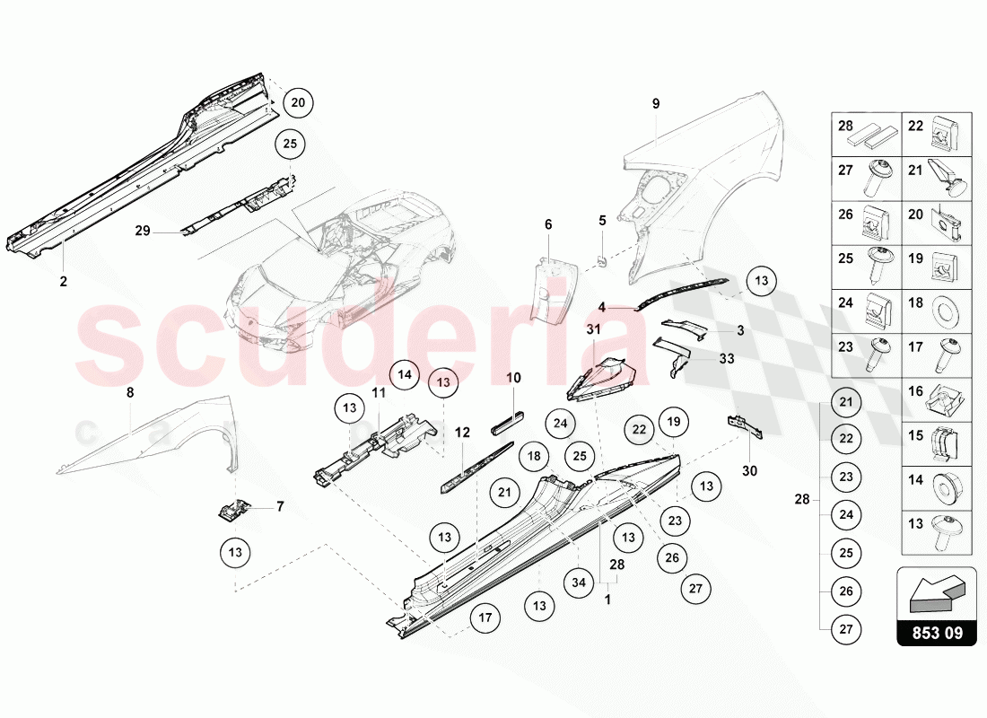 LOWER EXTERNAL SIDE MEMBER FOR WHEEL HOUSING of Lamborghini Lamborghini Huracan Evo Coupe