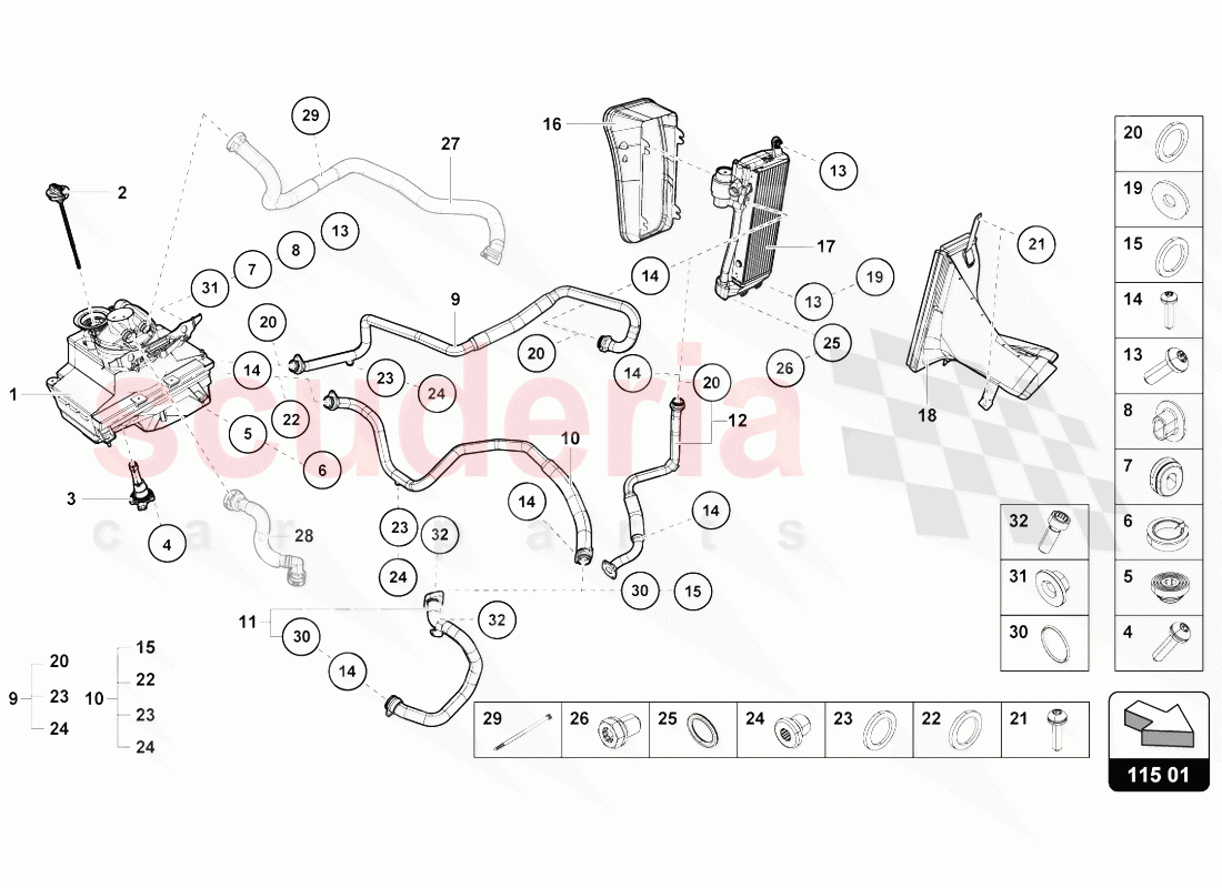 HYDRAULIC SYSTEM AND FLUID CONTAINER WITH CONNECT PIECES of Lamborghini Lamborghini Huracan Evo Coupe