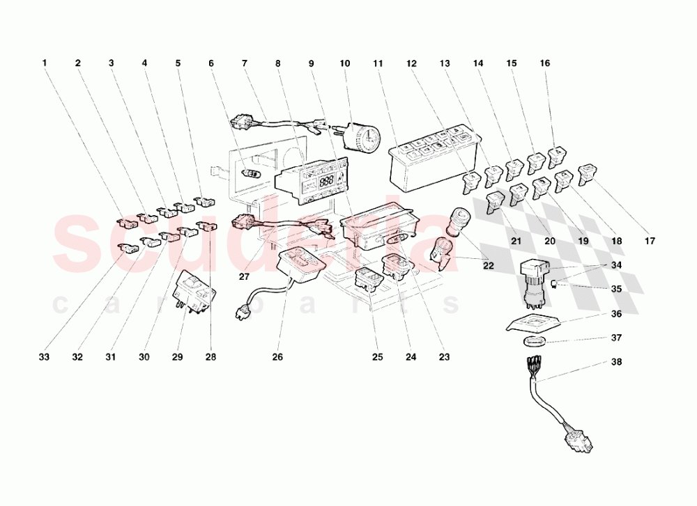 Tunnel Panel Instruments of Lamborghini Lamborghini Diablo VT Roadster (1998-2000)