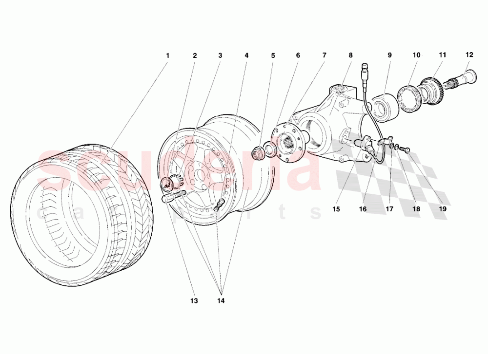 Front Wheel and Hub Carrier of Lamborghini Lamborghini Diablo SV (1998)