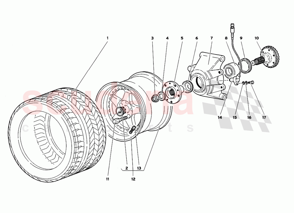 Rear Wheel and Hub Carrier of Lamborghini Lamborghini Diablo GT (1999-2000)