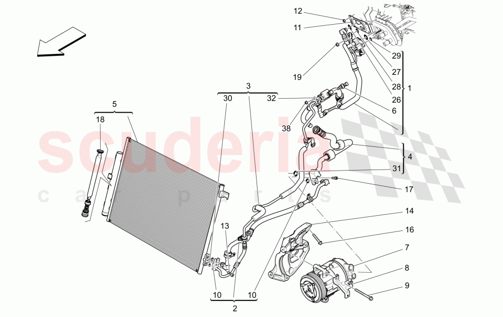 A/C UNIT: ENGINE COMPARTMENT DEVICES (Available with: FOUR-ZONE AUTOMATIC CLIMA) of Maserati Maserati Quattroporte (2017+) Diesel