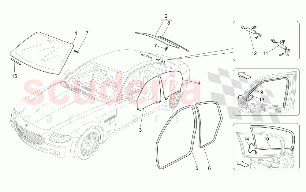 WINDOWS AND WINDOW STRIPS of Maserati Maserati Quattroporte (2003-2007) Auto