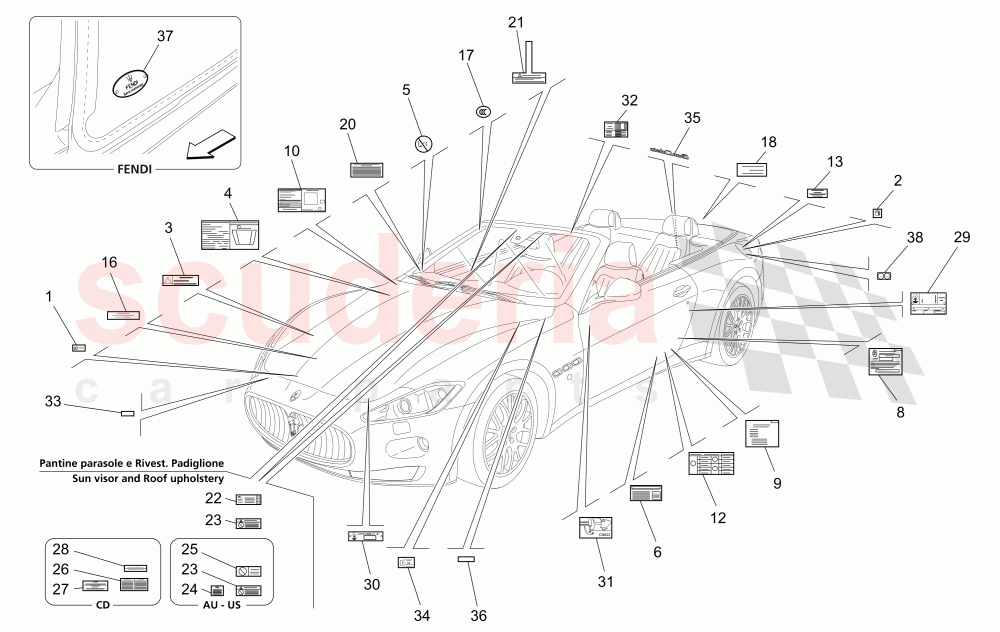 STICKERS AND LABELS (Not available with: Special Edition) of Maserati Maserati GranCabrio (2013+)