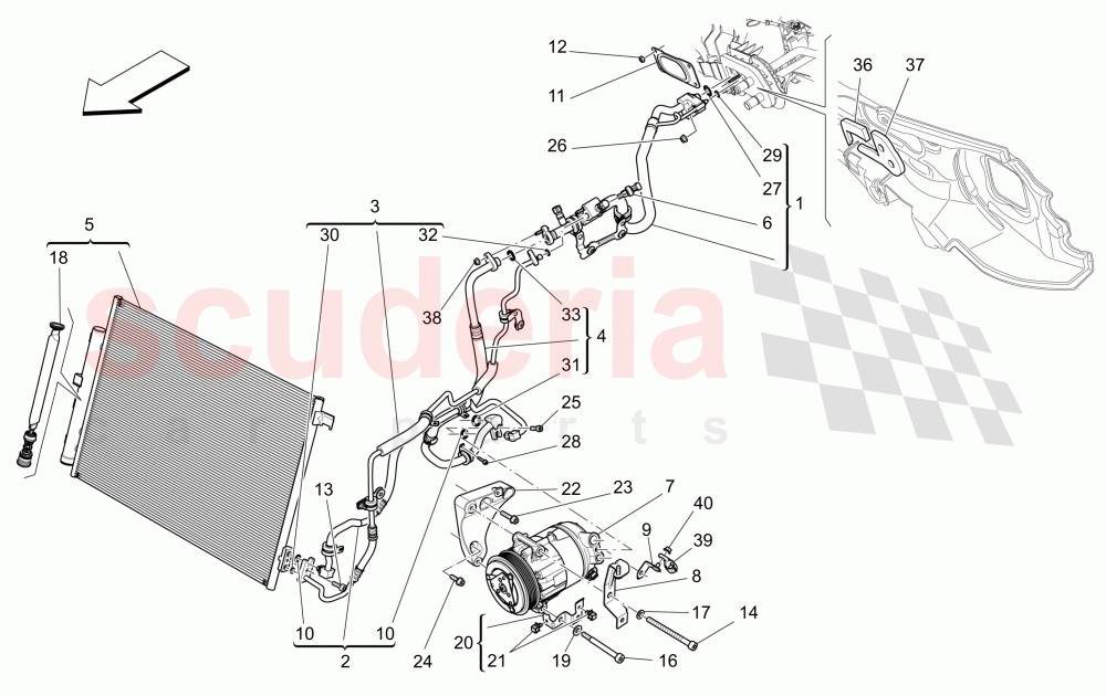 A/C UNIT: ENGINE COMPARTMENT DEVICES (Not available with: FOUR-ZONE AUTOMATIC CLIMA) of Maserati Maserati Levante (2017+) S