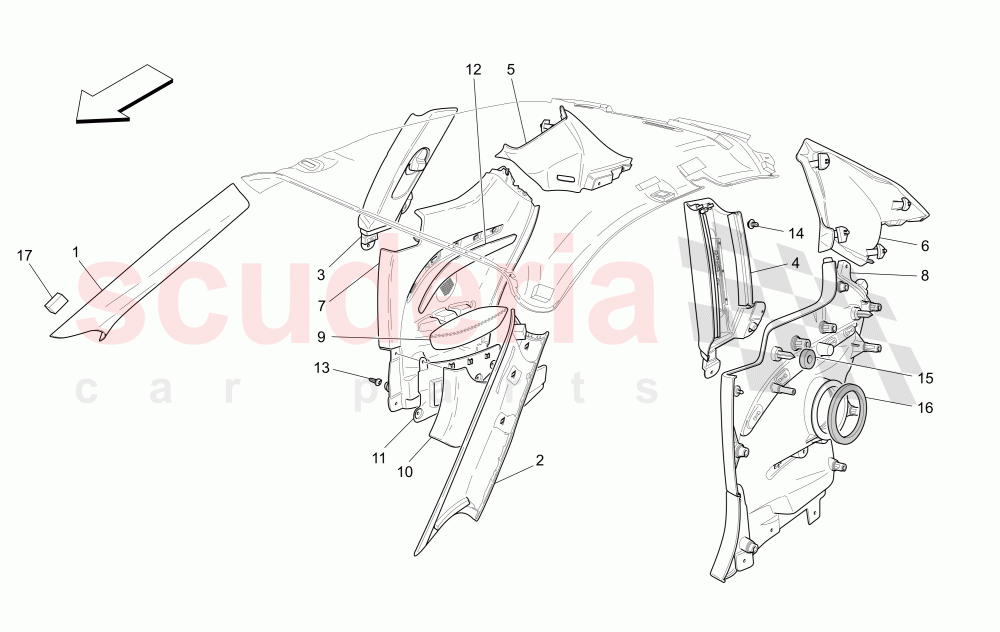 PASSENGER COMPARTMENT B PILLAR TRIM PANELS AND SIDE PANELS (Not available with: CENTENNIAL INTERNALS, Special Edition) of Maserati Maserati GranTurismo (2011-2012) S