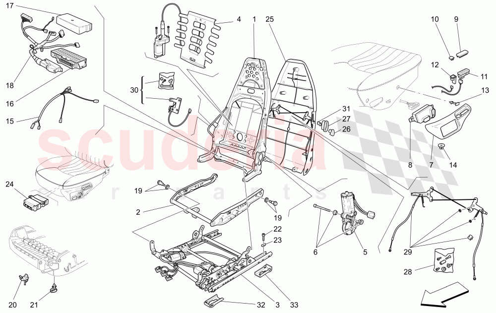 FRONT SEATS: MECHANICS AND ELECTRONICS of Maserati Maserati 4200 Coupe (2002-2004) GT