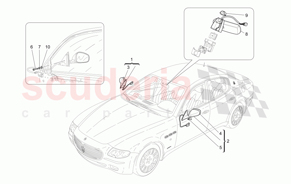 INTERNAL AND EXTERNAL REAR-VIEW MIRRORS of Maserati Maserati Quattroporte (2009-2012) Sport GTS