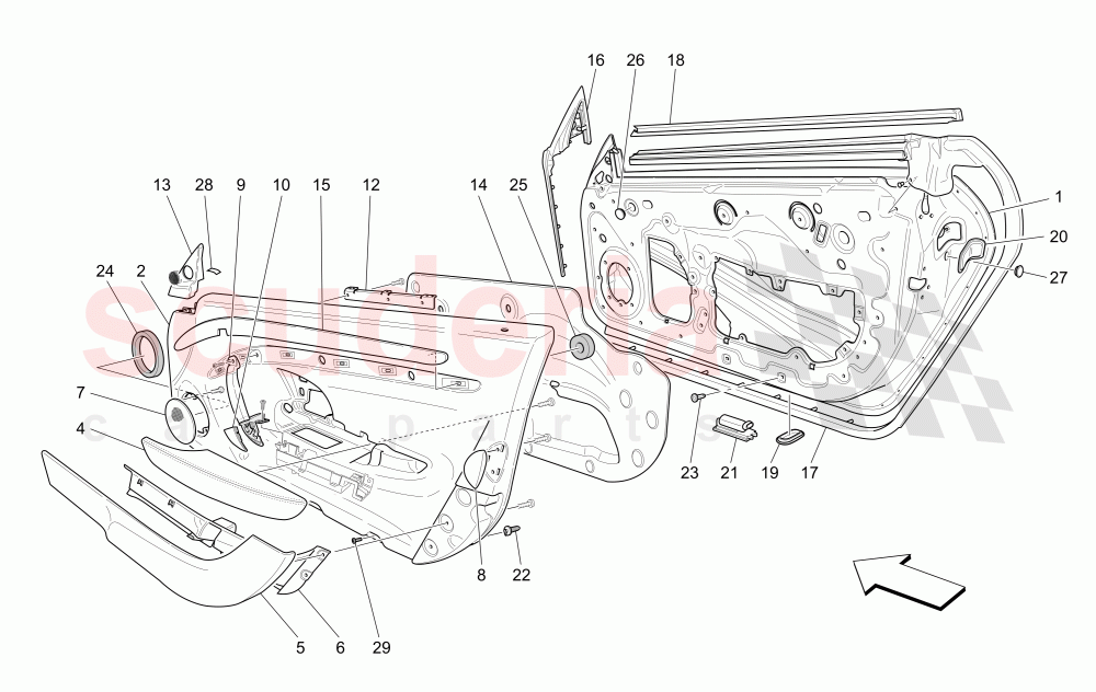 FRONT DOORS: TRIM PANELS (Not available with: CENTENNIAL INTERNALS, Special Edition) of Maserati Maserati GranCabrio (2013+)