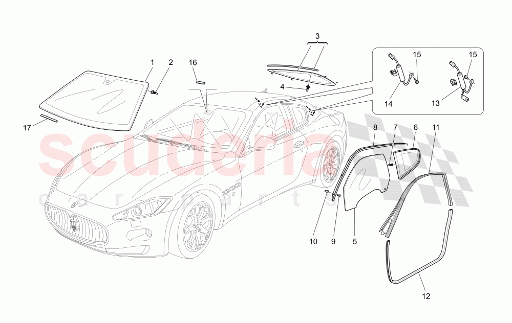 WINDOWS AND WINDOW STRIPS of Maserati Maserati GranTurismo (2011-2012) S