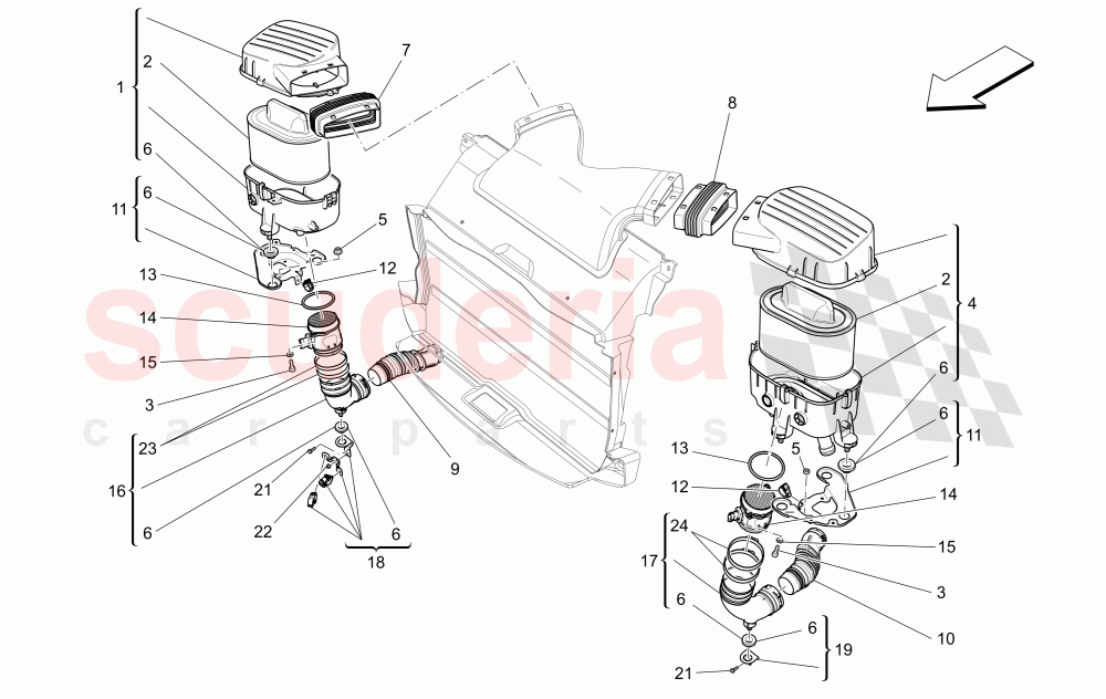 AIR FILTER, AIR INTAKE AND DUCTS of Maserati Maserati Quattroporte (2013-2016) V6 330bhp