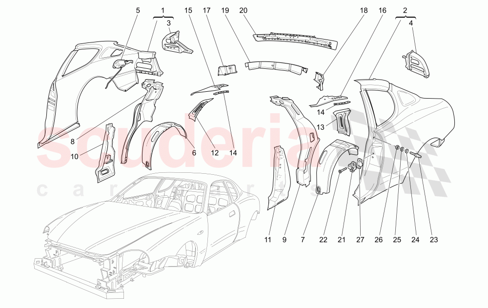 BODYWORK AND REAR OUTER TRIM PANELS of Maserati Maserati 4200 Coupe (2002-2004) CC