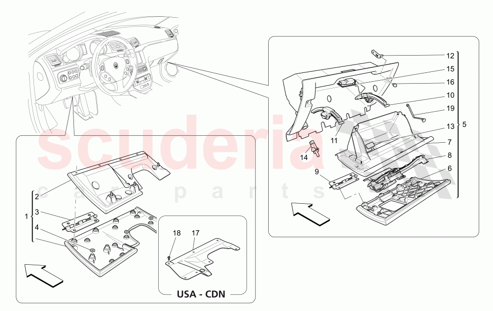 GLOVE COMPARTMENTS (Not available with: CENTENNIAL INTERNALS, Special Edition) of Maserati Maserati GranCabrio (2013+)