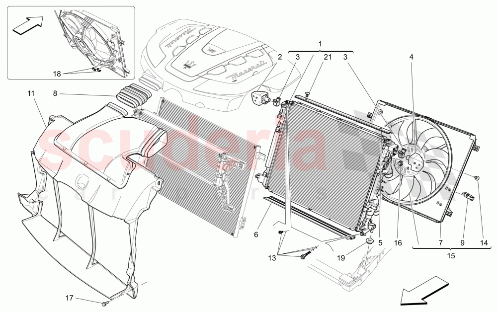 COOLING: AIR RADIATORS AND DUCTS of Maserati Maserati Ghibli (2017+) Diesel