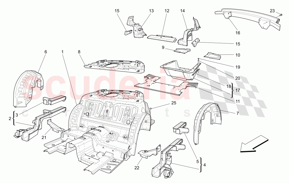 REAR STRUCTURAL FRAMES AND SHEET PANELS of Maserati Maserati GranTurismo (2011-2012) S