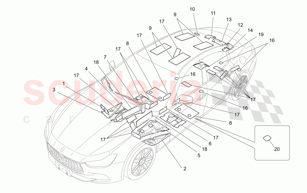 SOUND-PROOFING PANELS INSIDE THE VEHICLE of Maserati Maserati Ghibli (2014-2016)