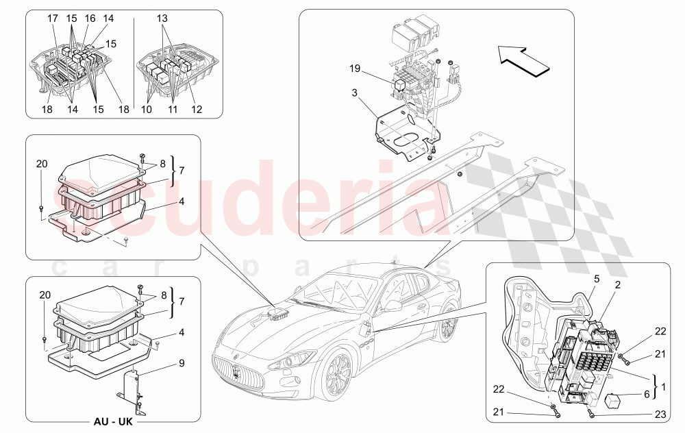 RELAYS, FUSES AND BOXES of Maserati Maserati GranTurismo (2008-2010) S