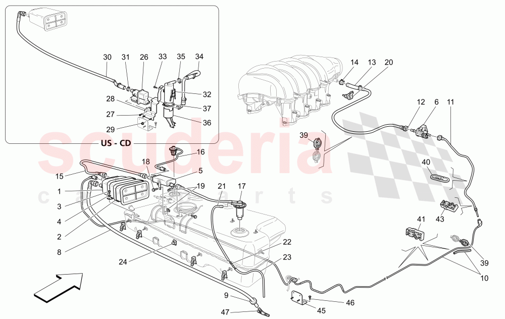 FUEL VAPOUR RECIRCULATION SYSTEM of Maserati Maserati GranCabrio (2011-2012) Sport