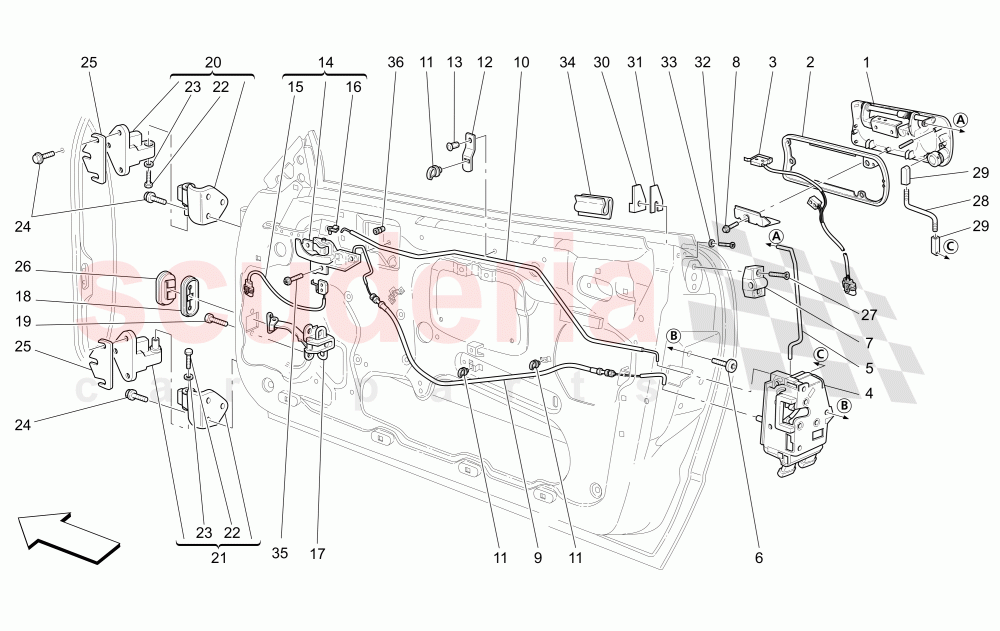 FRONT DOORS: MECHANISMS of Maserati Maserati 4200 Coupe (2002-2004) GT