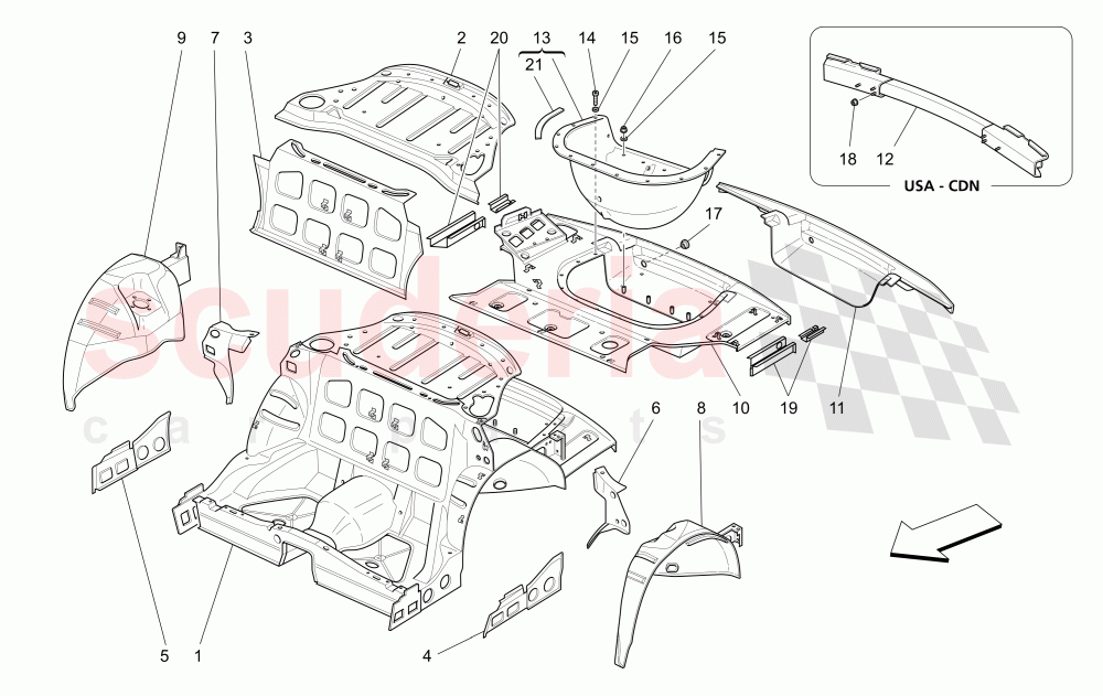 REAR STRUCTURAL FRAMES AND SHEET PANELS of Maserati Maserati 4200 Coupe (2002-2004) GT