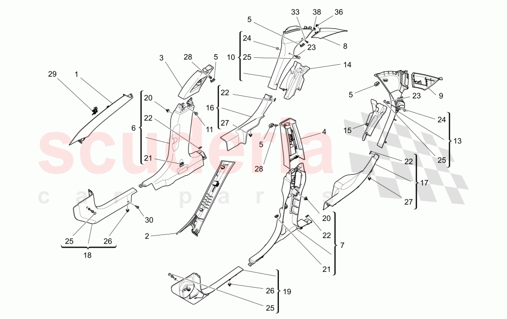 PASSENGER COMPARTMENT B PILLAR TRIM PANELS AND SIDE PANELS of Maserati Maserati Ghibli (2014-2016) S