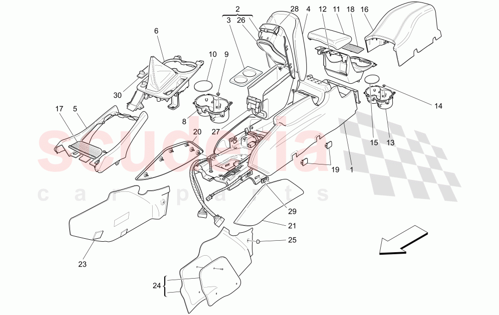 ACCESSORY CONSOLE AND CENTRE CONSOLE (Not available with: CENTENNIAL INTERNALS, Special Edition) of Maserati Maserati GranCabrio (2010-2012)