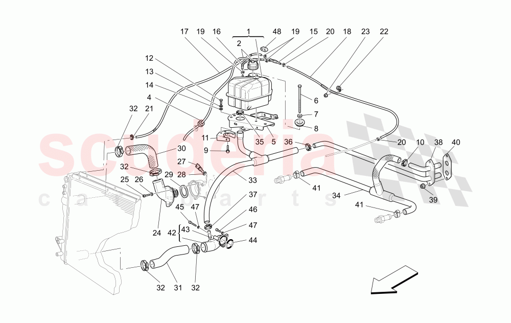 COOLING SYSTEM: NOURICE AND LINES (Available with: "Spyder 90th Anniversary" Version) of Maserati Maserati 4200 Spyder (2005-2007) CC