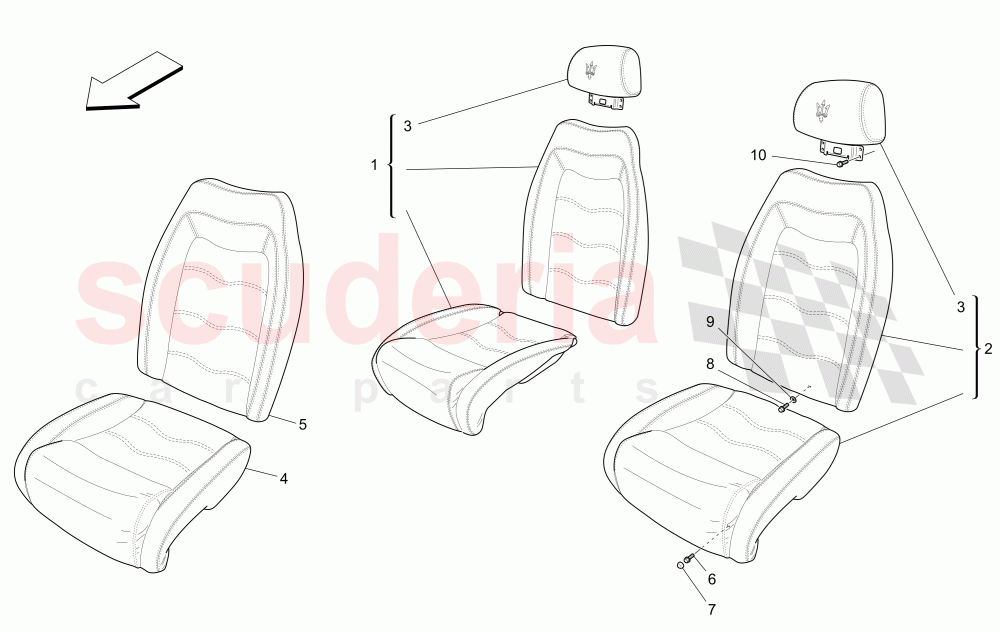 REAR SEATS: TRIM PANELS (Not available with: Sport, GranCabrio FENDI equipment, Special Edition, CENTENNIAL INTERNALS) of Maserati Maserati GranCabrio (2013+)