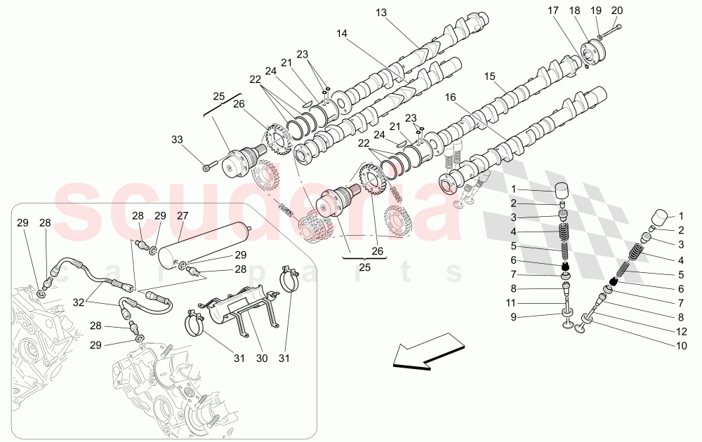 TIMING - SHAFTS AND VALVES (Available with: "GranSport MC Victory" Version) of Maserati Maserati GranSport Coupe (2005-2007)